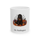 Personalized Newfoundland dog Halloween mug, 11oz white ceramic, with custom pet name on front