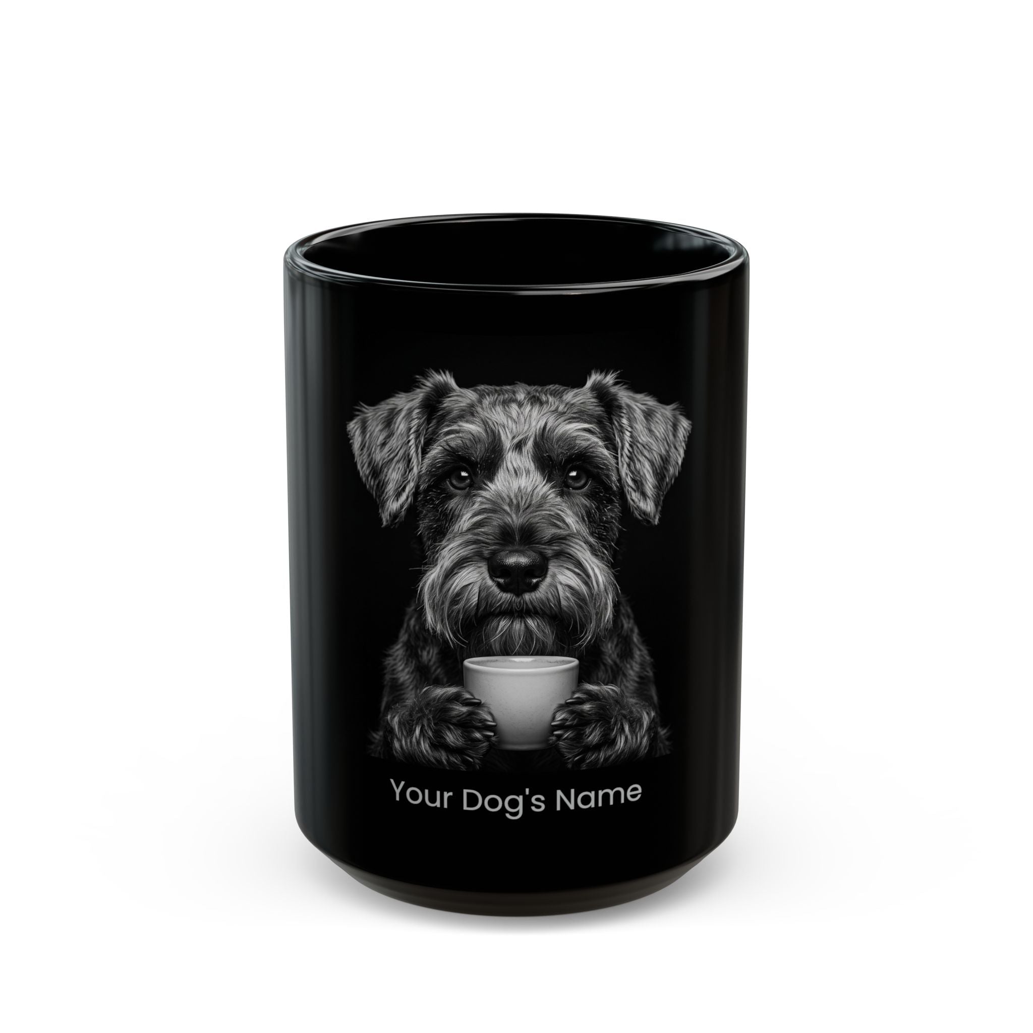 Personalized Standard Schnauzer black ceramic coffee mug with custom dog name