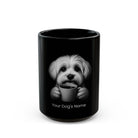 Personalized Maltese black ceramic coffee mug with custom dog name