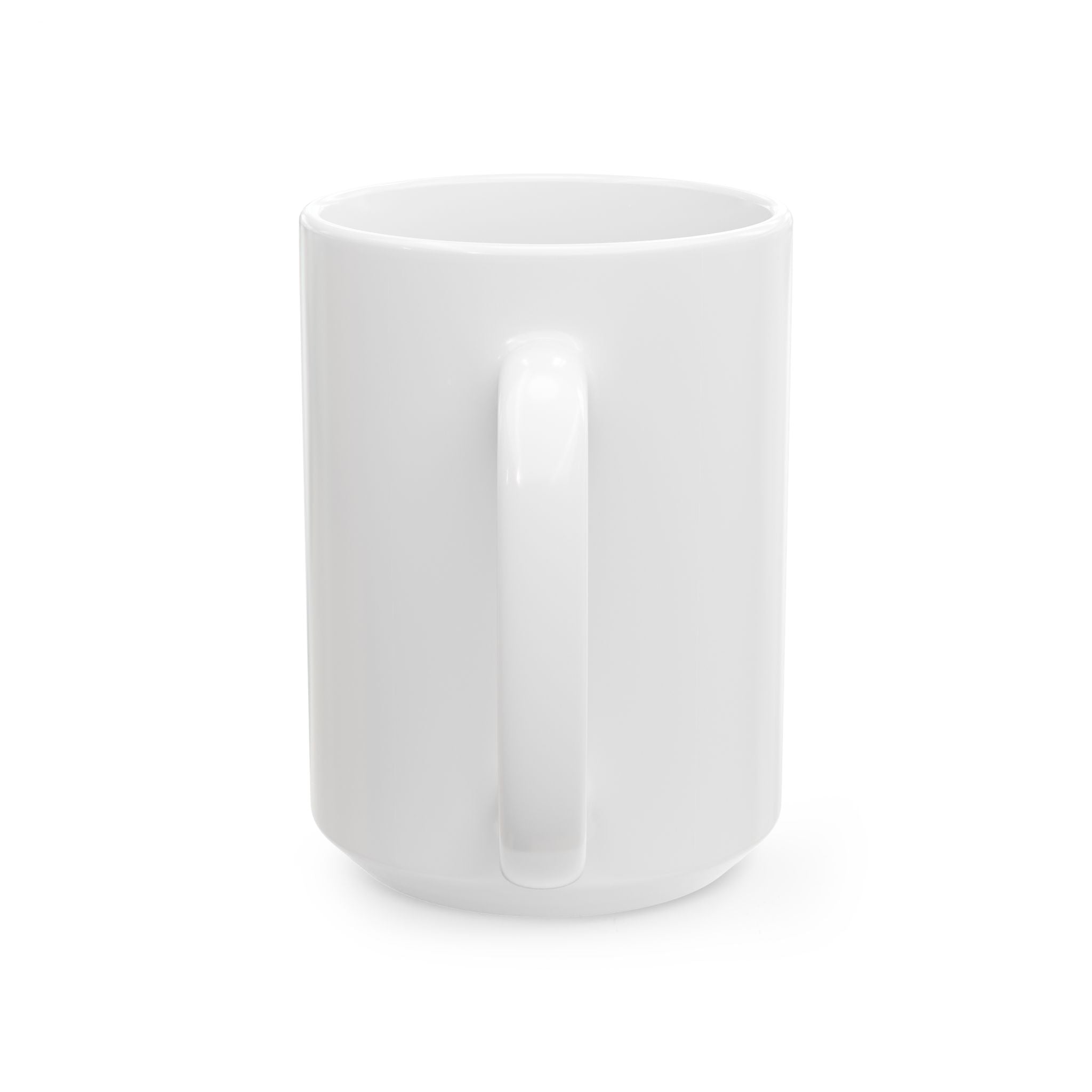 A plain white ceramic mug with a handle, shown from the side against a white background.