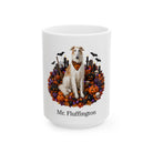 Angled Borzoi dog Halloween mug with personalized pet name and fall design — image 3