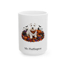 Personalized Sealyham Terrier dog Halloween mug, 15oz white ceramic, with custom pet name on front