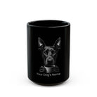 Personalized Doberman Pinscher black ceramic coffee mug with custom dog name