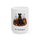 Personalized Giant Schnauzer dog Halloween mug, 15oz white ceramic, with custom pet name on front