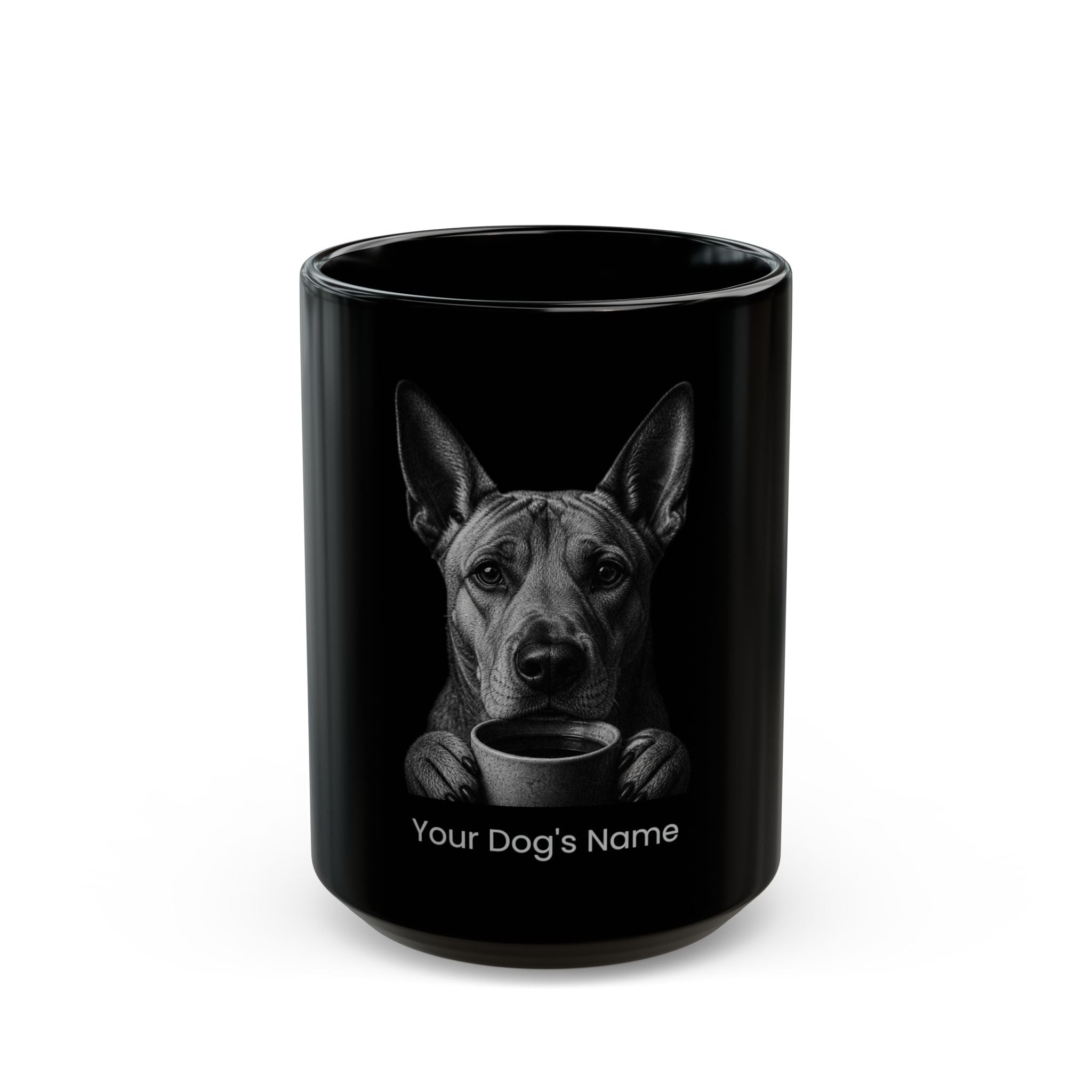 Personalized Thai Ridgeback black ceramic coffee mug with custom dog name
