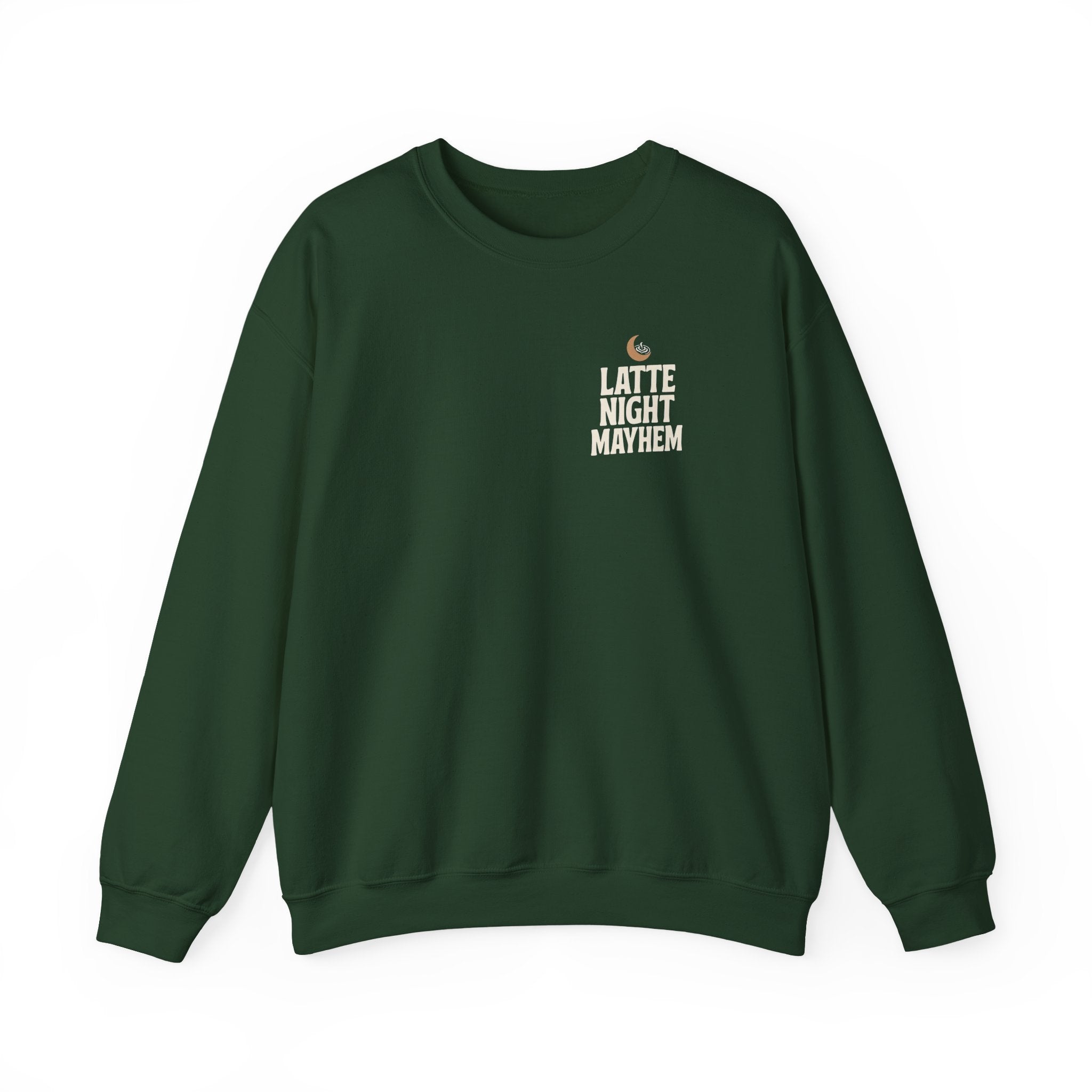Latte Night Mayhem Funny Coffee Sweatshirt | Unisex Gildan 18000 Fleece