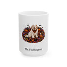 Personalized Clumber Spaniel dog Halloween mug, 11oz white ceramic, with custom pet name on front