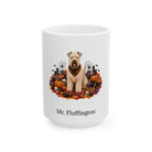 Personalized Soft Coated Wheaten Terrier dog Halloween mug, 11oz white ceramic, with custom pet name on front