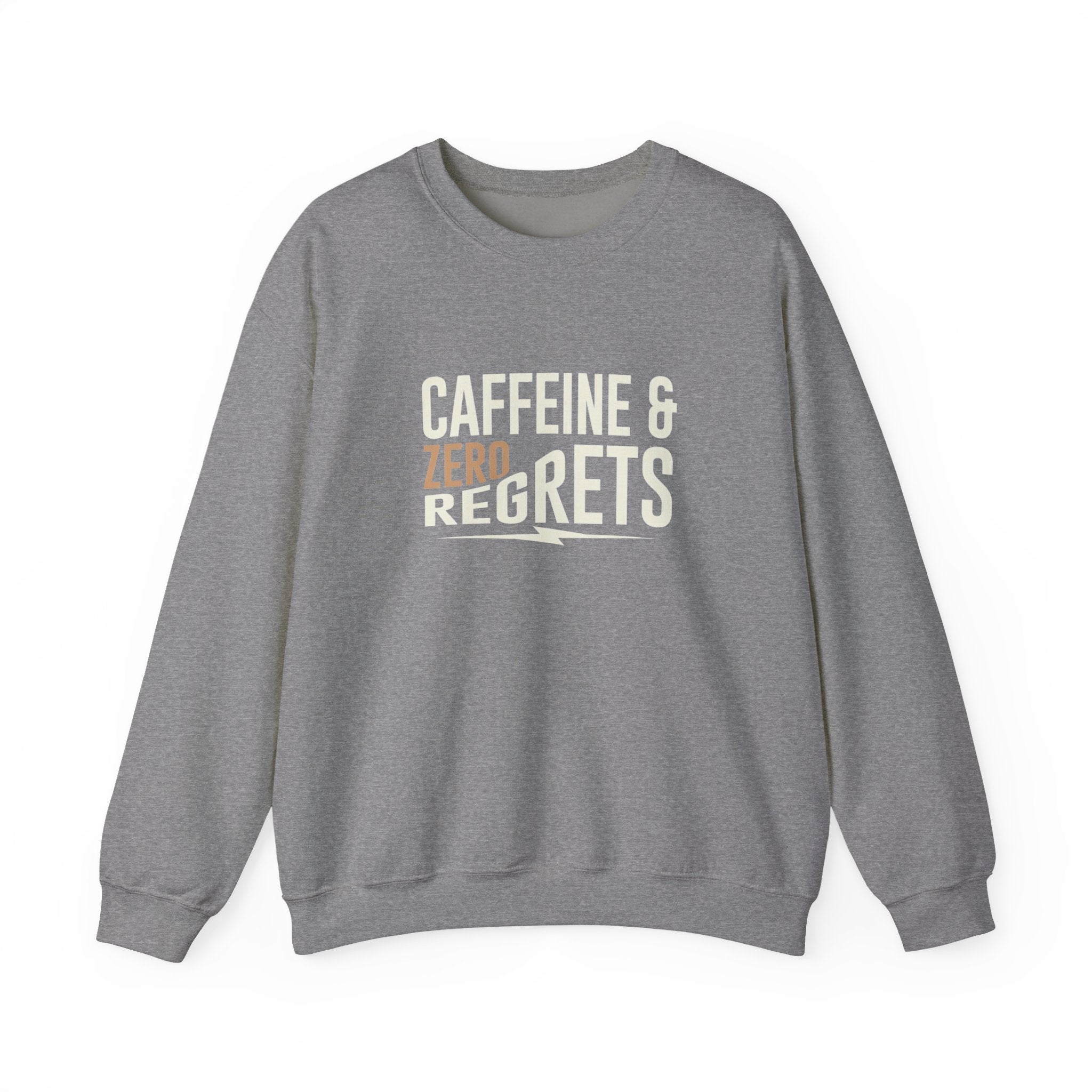 Caffeine & Zero Regrets Funny Coffee Sweatshirt | Gildan 18000 Crewneck
