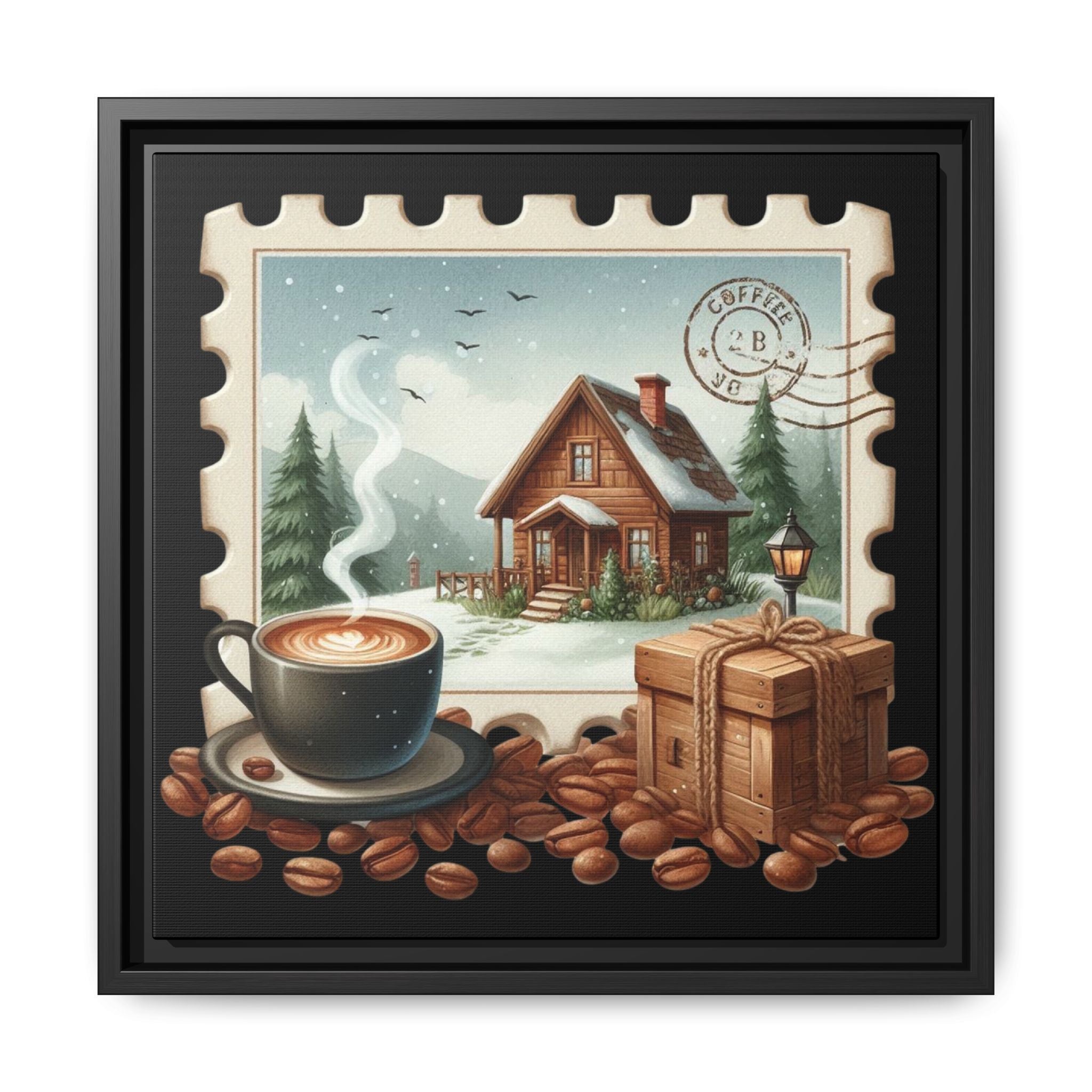Cozy Cabin Coffee Framed Canvas Wall Art – Rustic Matte Pine Decor