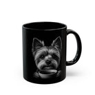 Yorkie Over Coffee — Black Ceramic Mug
