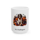 Personalized English Springer Spaniel dog Halloween mug, 11oz white ceramic, with custom pet name on front