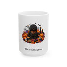 Personalized Puli dog Halloween mug, 15oz white ceramic, with custom pet name on front