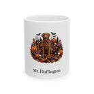 Personalized Chesapeake Bay Retriever dog Halloween mug, 15oz white ceramic, with custom pet name on front