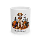 Personalized Harrier Halloween mug with custom dog name, front product view