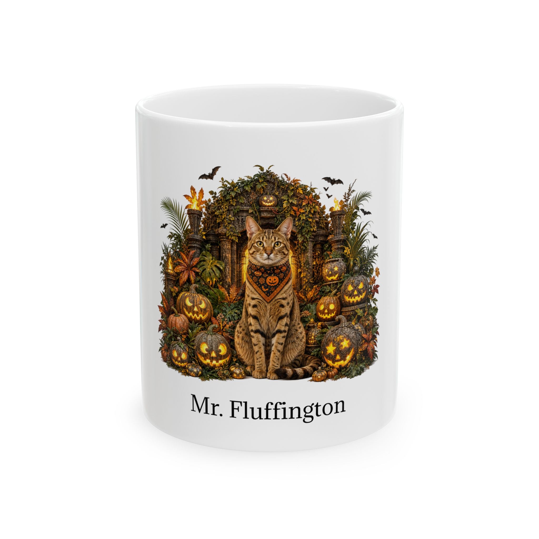 Personalized Ocicat cat ceramic coffee mug with Halloween artwork and custom name — image 2