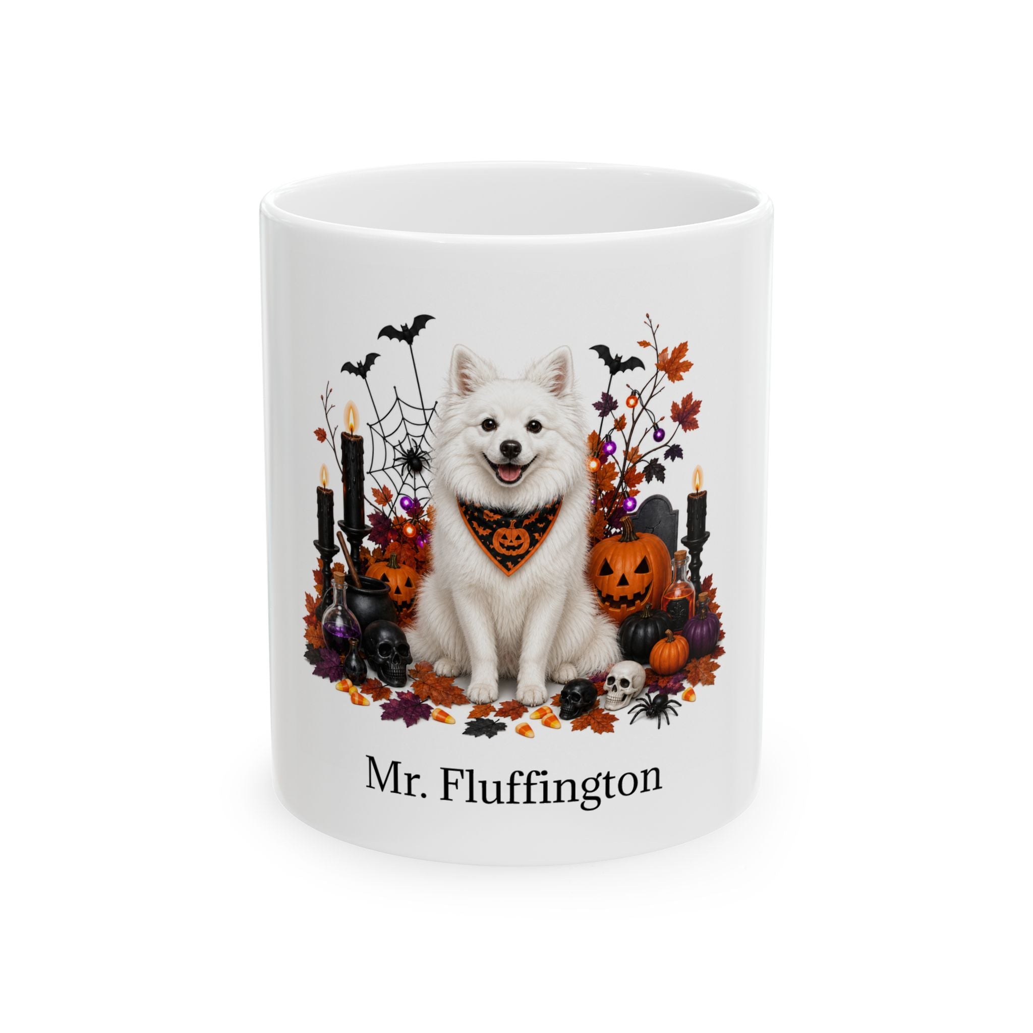 Personalized American Eskimo Dog Mug – Custom Pet Name Halloween Gift