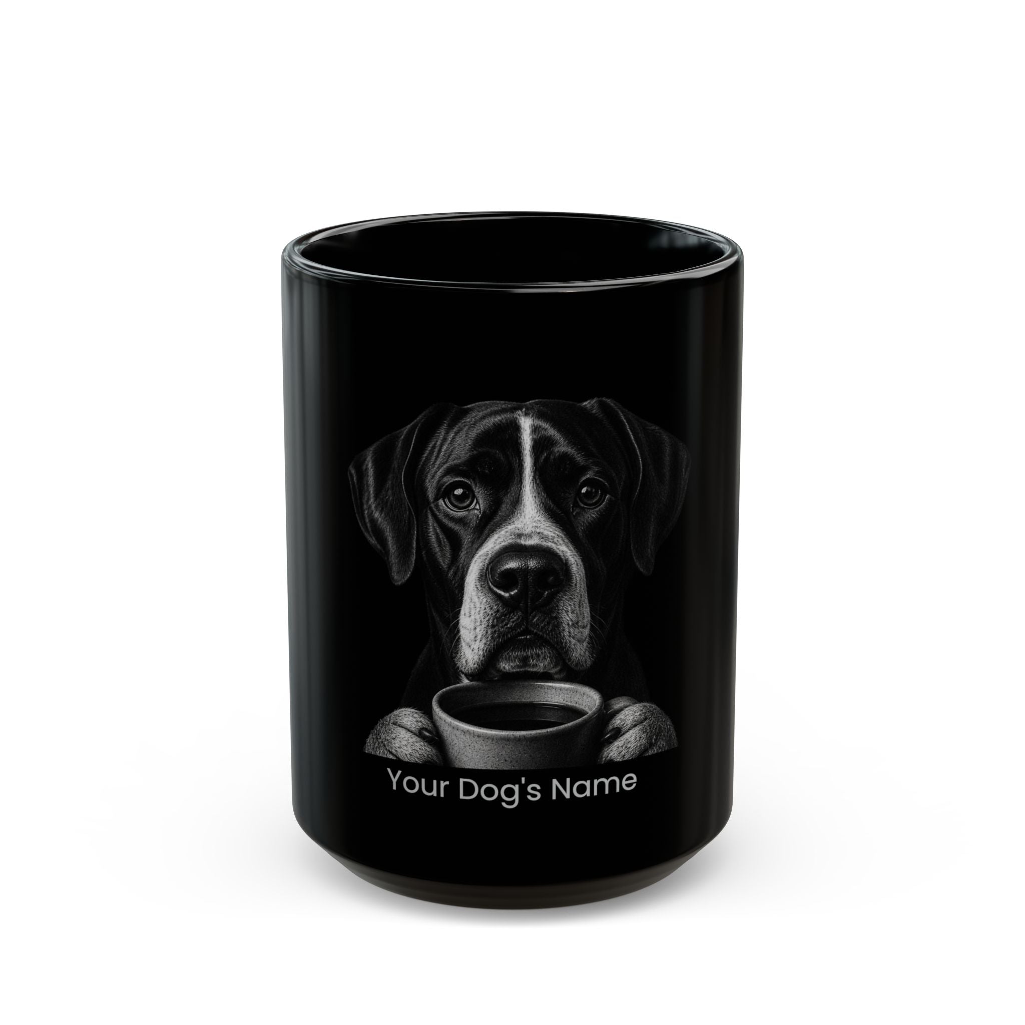 Personalized Braque du Bourbonnais black ceramic coffee mug with custom dog name