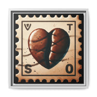 Vintage Coffee Bean Heart Stamp Framed Matte Canvas Wall Art - 14x14