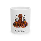 Personalized Irish Setter dog Halloween mug, 11oz white ceramic, with custom pet name on front