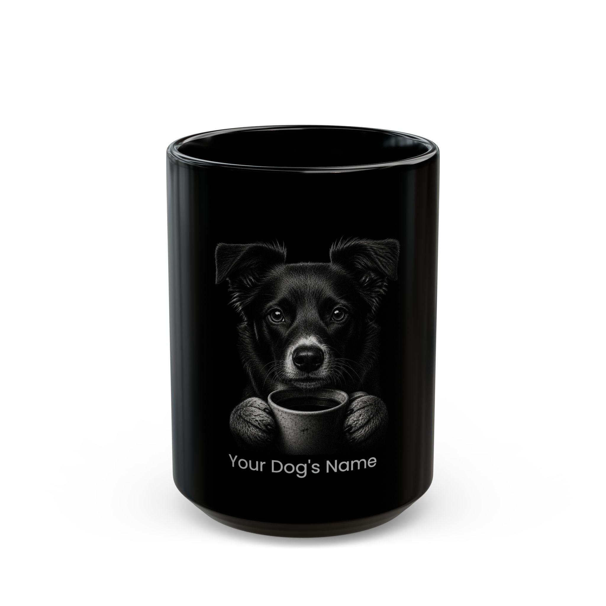Personalized Danish-Swedish Farmdog black ceramic coffee mug with custom dog name