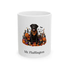 Personalized Labrador Retriever dog Halloween mug, 11oz white ceramic, with custom pet name on front