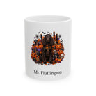 Personalized Field Spaniel dog Halloween mug, 11oz white ceramic, with custom pet name on front