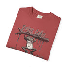 Red unisex t-shirt featuring a graphic of a frog hanging from a branch with Drink Coffee text.