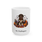 Personalized Spanish Water dog Halloween mug, 15oz white ceramic, with custom pet name on front
