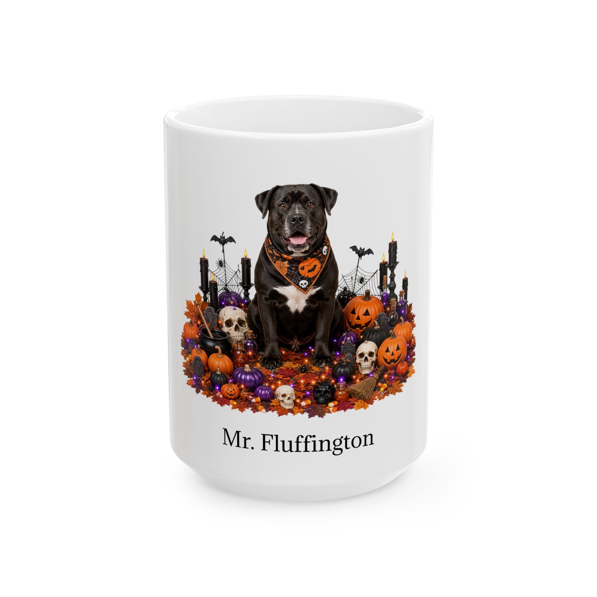 Angled Labrador Bulldog dog Halloween mug with personalized pet name and fall design — image 3