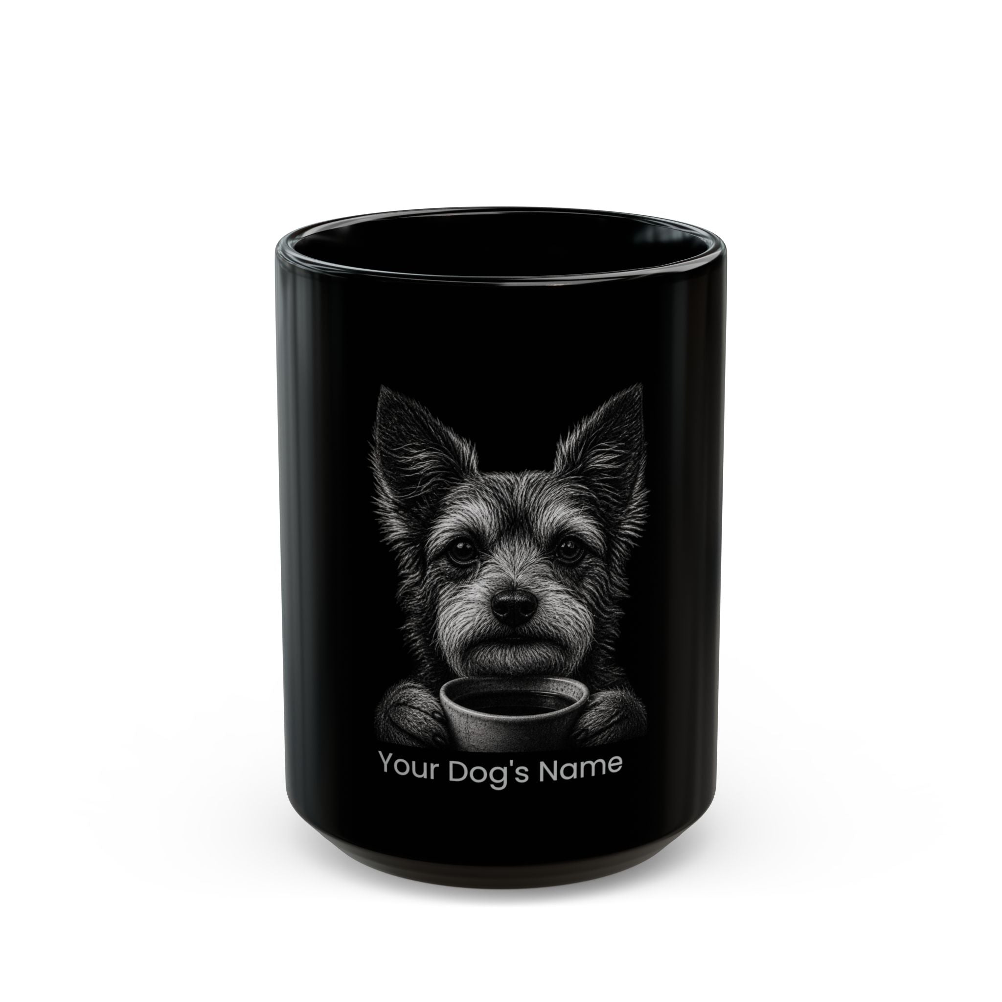 Personalized Chorkie black ceramic coffee mug with custom dog name