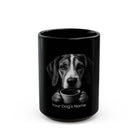 Personalized English Foxhound black ceramic coffee mug with custom dog name