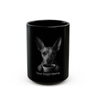 Personalized Peruvian Inca Orchid black ceramic coffee mug with custom dog name