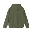 A plain olive green hoodie with a hood and long sleeves.