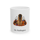 Personalized Leonberger dog Halloween mug, 11oz white ceramic, with custom pet name on front