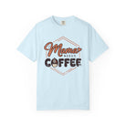 Front view of Chambray Comfort Colors T-shirt with distressed Mama Needs Coffee artwork.