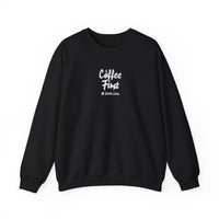 Brevity Brew Coffee First Sweatshirt – Minimalist Script Cotton Blend Crewneck