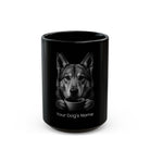 Personalized Saarloos Wolfdog black ceramic coffee mug with custom dog name