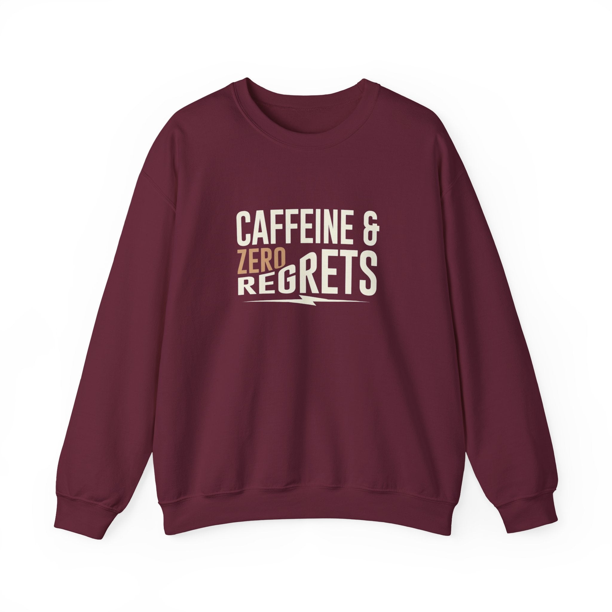 Caffeine & Zero Regrets Funny Coffee Sweatshirt | Gildan 18000 Crewneck
