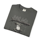 A dark grey unisex t-shirt featuring a graphic of a frog hanging from a branch with coffee text.