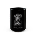Personalized Irish Wolfhound black ceramic coffee mug with custom dog name