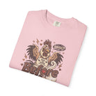 Light pink unisex t-shirt with a distressed vintage rooster graphic and the text Before Coffee.