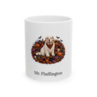 Personalized Clumber Spaniel dog Halloween mug, 15oz white ceramic, with custom pet name on front