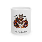 Personalized American Pit Bull Terrier dog Halloween mug, 15oz white ceramic, with custom pet name on front