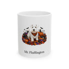Personalized Sealyham Terrier dog Halloween mug, 11oz white ceramic, with custom pet name on front