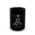 Personalized Japanese Chin black ceramic coffee mug with custom dog name