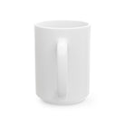 A plain white ceramic coffee mug viewed from the side, showing the handle.