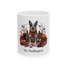 Personalized Australian Stumpy Tail Cattle Dog Halloween mug with custom dog name, front product view