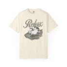 Cream-colored unisex t-shirt featuring a distressed graphic of a frog relaxing on a lily pad.