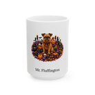 Personalized Brussels Griffon dog Halloween mug, 11oz white ceramic, with custom pet name on front